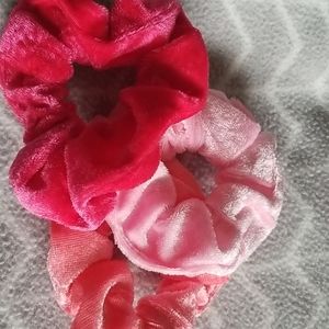 Hot pink velvet scrunchie set of 3